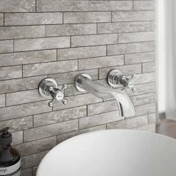 Alternative view of Chatsworth 1928 Traditional Wall Mounted Crosshead Basin Mixer Tap