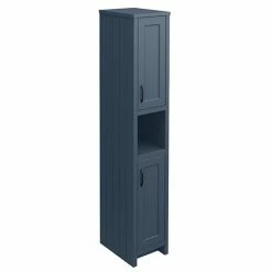 Chatsworth Traditional Blue Tall Cabinet With Matt Black Handles