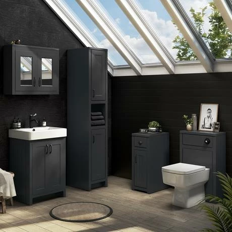 Chatsworth Graphite Cupboard Unit 300mm Wide X 435mm Deep With Matt Black Handles 2 Chatsworth Graphite Cupboard Unit 300mm Wide X 435mm Deep With Matt Black Handles - Image 2
