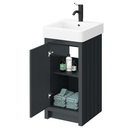 Chatsworth Traditional Graphite Vanity - 425mm Wide With Matt Black Handle 2 Chatsworth Traditional Graphite Vanity - 425mm Wide With Matt Black Handle - Image 2