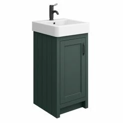 Chatsworth Traditional Green Vanity - 425mm Wide With Matt Black Handle