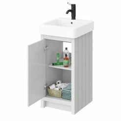 Alternative view of Chatsworth Traditional Grey Vanity - 425mm Wide With Matt Black Handle