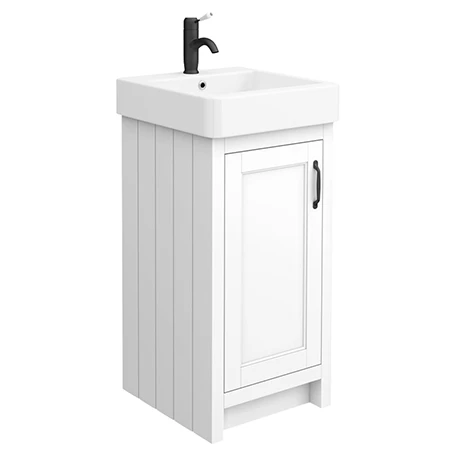 Chatsworth Traditional White Vanity - 425mm Wide With Matt Black Handle 1 Chatsworth Traditional White Vanity - 425mm Wide With Matt Black Handle