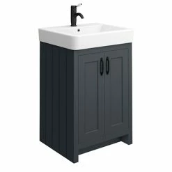 Chatsworth Traditional Graphite Vanity - 560mm Wide With Matt Black Handles