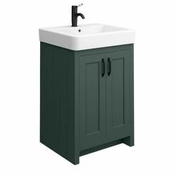 Chatsworth Traditional Green Vanity - 560mm Wide With Matt Black Handles