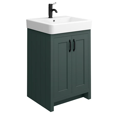 Chatsworth Traditional Green Vanity - 560mm Wide With Matt Black Handles 1 Chatsworth Traditional Green Vanity - 560mm Wide With Matt Black Handles