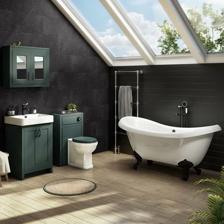 Chatsworth Traditional Green Vanity - 560mm Wide With Matt Black Handles 3 Chatsworth Traditional Green Vanity - 560mm Wide With Matt Black Handles - Image 3