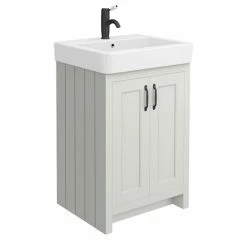 Chatsworth Traditional Grey Vanity - 560mm Wide With Matt Black Handles
