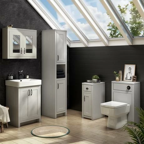 Chatsworth Traditional Grey Vanity - 560mm Wide With Matt Black Handles 3 Chatsworth Traditional Grey Vanity - 560mm Wide With Matt Black Handles - Image 3