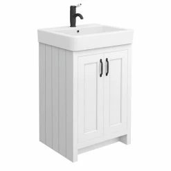Chatsworth Traditional White Vanity - 560mm Wide With Matt Black Handles