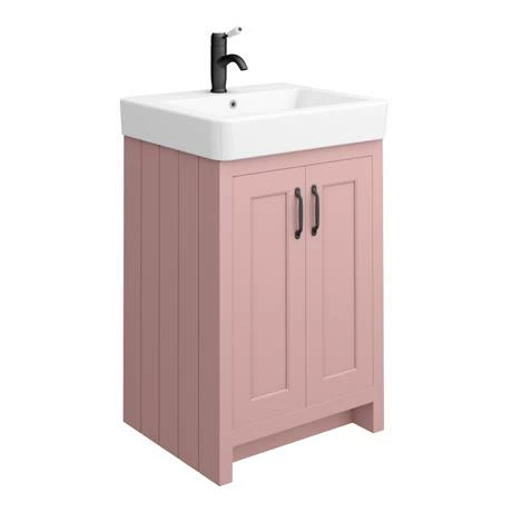 Chatsworth Traditional Dusky Pink Vanity - 560mm Wide With Matt Black Handles 4 Chatsworth Traditional Dusky Pink Vanity - 560mm Wide With Matt Black Handles - Image 4