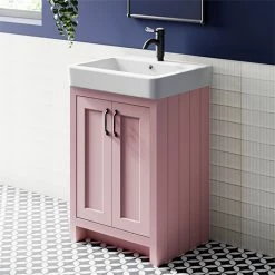 Chatsworth Traditional Dusky Pink Vanity - 560mm Wide With Matt Black Handles