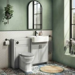 Alternative view of Chatsworth Traditional Grey Semi-Recessed Vanity - 600mm Wide With Matt Black Handles