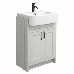 Chatsworth Traditional Grey Semi-Recessed Vanity - 600mm Wide With Matt Black Handles