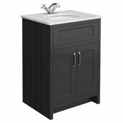 Chatsworth Graphite 610mm Vanity With White Marble Basin Top