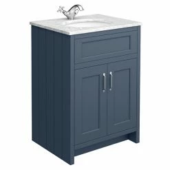 Chatsworth Blue 610mm Vanity With White Marble Basin Top