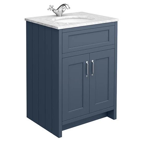 Chatsworth Blue 610mm Vanity With White Marble Basin Top 1 Chatsworth Blue 610mm Vanity With White Marble Basin Top