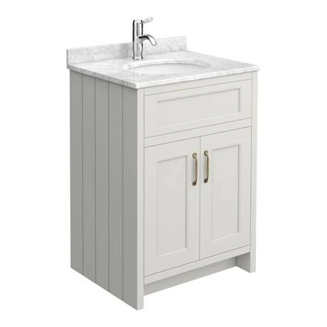 Chatsworth Grey 610mm Vanity With White Marble Basin Top 3 Chatsworth Grey 610mm Vanity With White Marble Basin Top - Image 3
