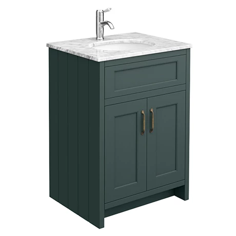 Chatsworth Green 610mm Vanity With White Marble Basin Top 1 Chatsworth Green 610mm Vanity With White Marble Basin Top