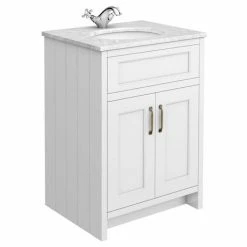 Chatsworth White 610mm Vanity With White Marble Basin Top