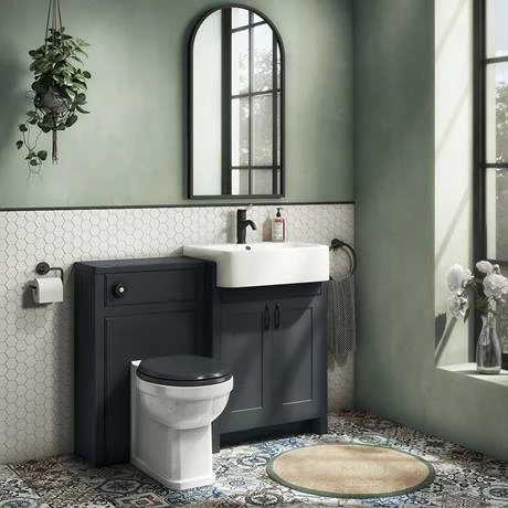 Chatsworth Traditional Graphite Semi-Recessed Vanity - 600mm Wide With Matt Black Handles 2 Chatsworth Traditional Graphite Semi-Recessed Vanity - 600mm Wide With Matt Black Handles - Image 2