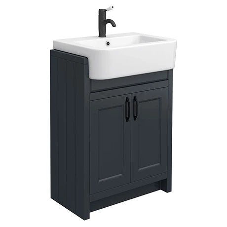 Chatsworth Traditional Graphite Semi-Recessed Vanity - 600mm Wide With Matt Black Handles 1 Chatsworth Traditional Graphite Semi-Recessed Vanity - 600mm Wide With Matt Black Handles