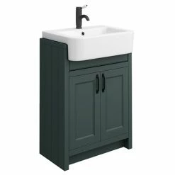 Chatsworth Traditional Green Semi-Recessed Vanity - 600mm Wide With Matt Black Handles