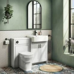 Alternative view of Chatsworth Traditional White Semi-Recessed Vanity - 600mm Wide With Matt Black Handles
