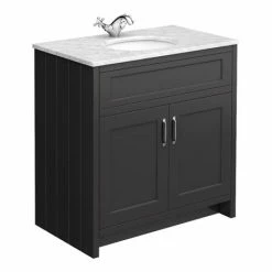 Chatsworth Graphite 810mm Vanity With White Marble Basin Top