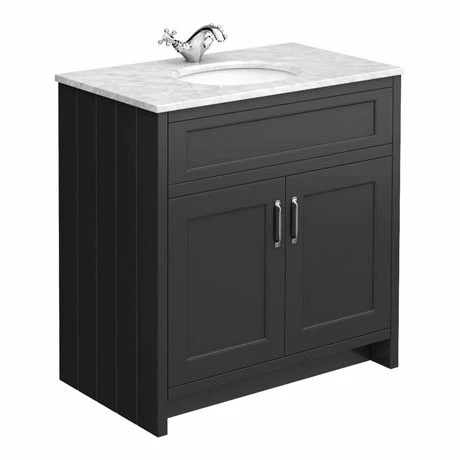 Chatsworth Graphite 810mm Vanity With White Marble Basin Top 1 Chatsworth Graphite 810mm Vanity With White Marble Basin Top