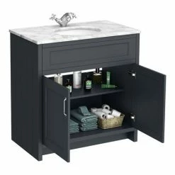 Chatsworth Graphite 810mm Vanity With White Marble Basin Top 9 Chatsworth Graphite 810mm Vanity With White Marble Basin Top -Chatsworth Shop C810BLK WHT detail2 460