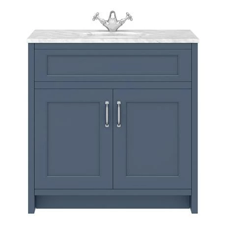 Chatsworth Blue 810mm Vanity With White Marble Basin Top 2 Chatsworth Blue 810mm Vanity With White Marble Basin Top - Image 2
