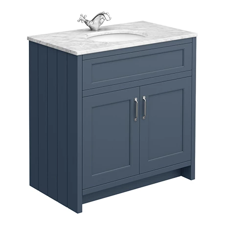 Chatsworth Blue 810mm Vanity With White Marble Basin Top 1 Chatsworth Blue 810mm Vanity With White Marble Basin Top