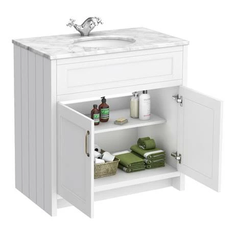 Chatsworth White 810mm Vanity With White Marble Basin Top 2 Chatsworth White 810mm Vanity With White Marble Basin Top - Image 2