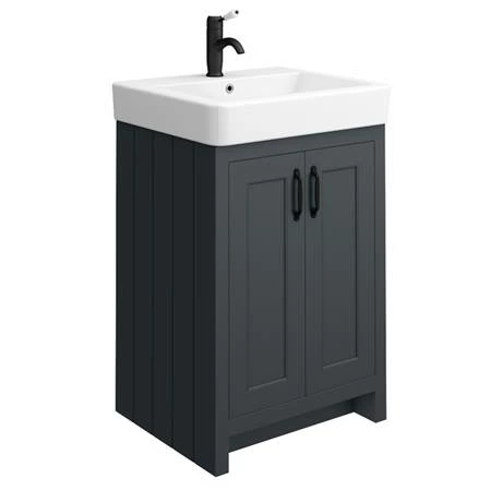 Chatsworth Traditional Graphite Double Basin Vanity + Cupboard Combination Unit With Matt Black Handles 3 Chatsworth Traditional Graphite Double Basin Vanity + Cupboard Combination Unit With Matt Black Handles - Image 3