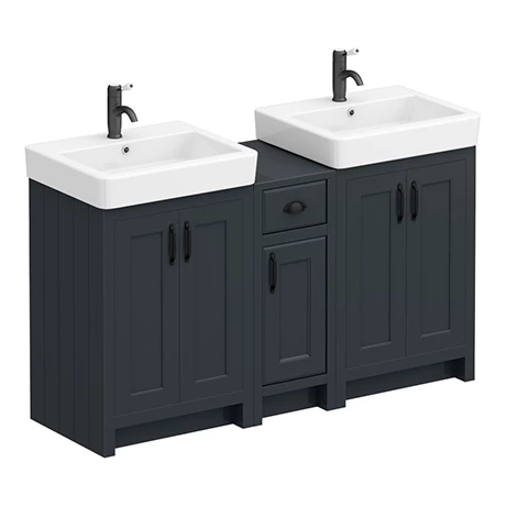 Chatsworth Traditional Graphite Double Basin Vanity + Cupboard Combination Unit With Matt Black Handles 1 Chatsworth Traditional Graphite Double Basin Vanity + Cupboard Combination Unit With Matt Black Handles
