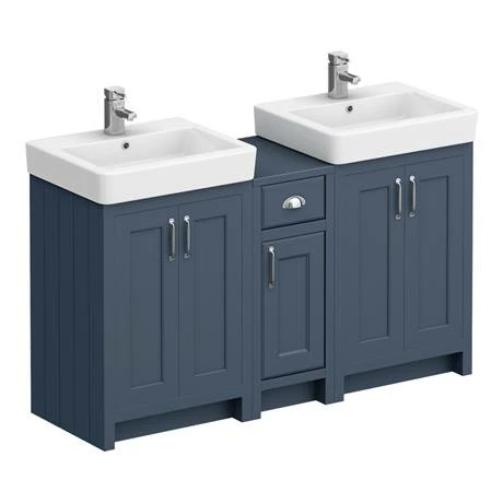 Chatsworth Traditional Blue Double Basin Vanity + Cupboard Combination Unit 2 Chatsworth Traditional Blue Double Basin Vanity + Cupboard Combination Unit - Image 2