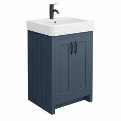 Chatsworth Traditional Blue Double Basin Vanity + Cupboard Combination Unit With Matt Black Handles 6 Chatsworth Traditional Blue Double Basin Vanity + Cupboard Combination Unit With Matt Black Handles -Chatsworth Shop CBLU142PKMB d2 460