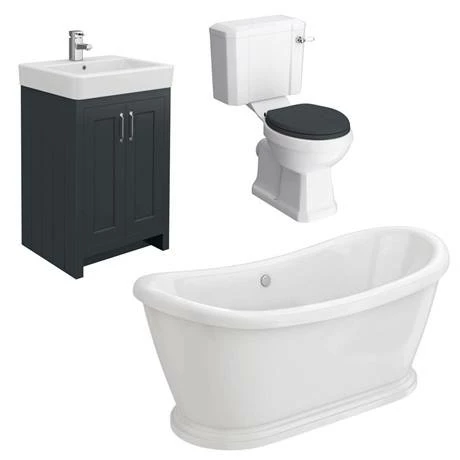 Chatsworth Graphite Close Coupled Roll Top Bathroom Suite 5 Chatsworth Graphite Close Coupled Roll Top Bathroom Suite - Image 5