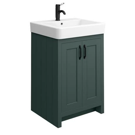 Chatsworth Traditional Green Double Basin Vanity + Cupboard Combination Unit With Matt Black Handles 3 Chatsworth Traditional Green Double Basin Vanity + Cupboard Combination Unit With Matt Black Handles - Image 3