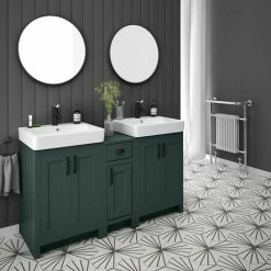 Chatsworth Traditional Green Double Basin Vanity + Cupboard Combination Unit With Matt Black Handles 9 Chatsworth Traditional Green Double Basin Vanity + Cupboard Combination Unit With Matt Black Handles -Chatsworth Shop CGRN142PKMB d4 460