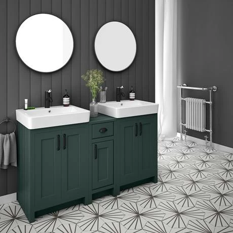Chatsworth Traditional Green Double Basin Vanity + Cupboard Combination Unit With Matt Black Handles 5 Chatsworth Traditional Green Double Basin Vanity + Cupboard Combination Unit With Matt Black Handles - Image 5