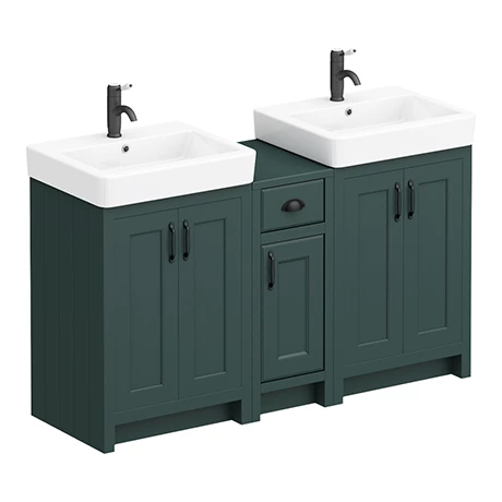 Chatsworth Traditional Green Double Basin Vanity + Cupboard Combination Unit With Matt Black Handles 1 Chatsworth Traditional Green Double Basin Vanity + Cupboard Combination Unit With Matt Black Handles