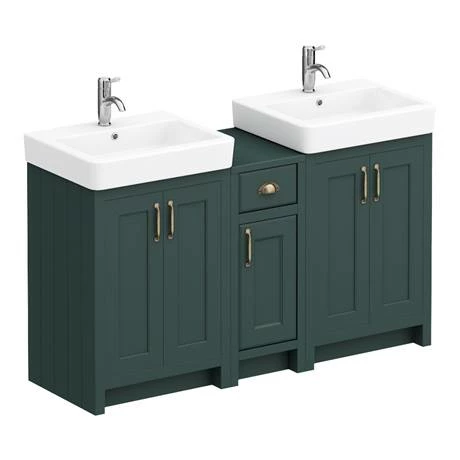Chatsworth Traditional Green Double Basin Vanity + Cupboard Combination Unit 7 Chatsworth Traditional Green Double Basin Vanity + Cupboard Combination Unit - Image 7