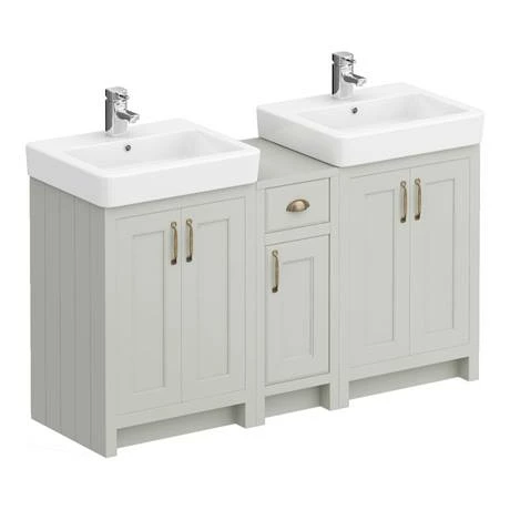Chatsworth Traditional Grey Double Basin Vanity + Cupboard Combination Unit 2 Chatsworth Traditional Grey Double Basin Vanity + Cupboard Combination Unit - Image 2