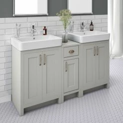 Chatsworth Traditional Grey Double Basin Vanity + Cupboard Combination Unit