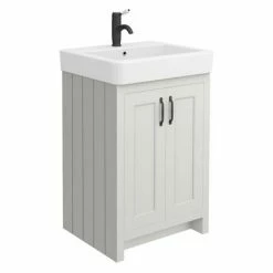Chatsworth Traditional Grey Double Basin Vanity + Cupboard Combination Unit With Matt Black Handles 6 Chatsworth Traditional Grey Double Basin Vanity + Cupboard Combination Unit With Matt Black Handles -Chatsworth Shop CGRY142PKMB d2 460