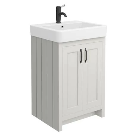 Chatsworth Traditional Grey Double Basin Vanity + Cupboard Combination Unit With Matt Black Handles 3 Chatsworth Traditional Grey Double Basin Vanity + Cupboard Combination Unit With Matt Black Handles - Image 3