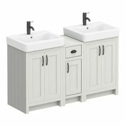 Chatsworth Traditional Grey Double Basin Vanity + Cupboard Combination Unit With Matt Black Handles