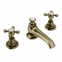 Chatsworth 1928 Antique Brass 3TH Crosshead Basin Mixer Tap + Waste -Chatsworth Shop CH3BASBRA d4 460